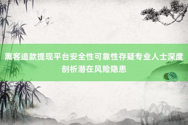 黑客追款提现平台安全性可靠性存疑专业人士深度剖析潜在风险隐患