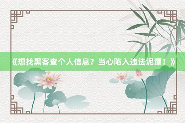 《想找黑客查个人信息？当心陷入违法泥潭！》